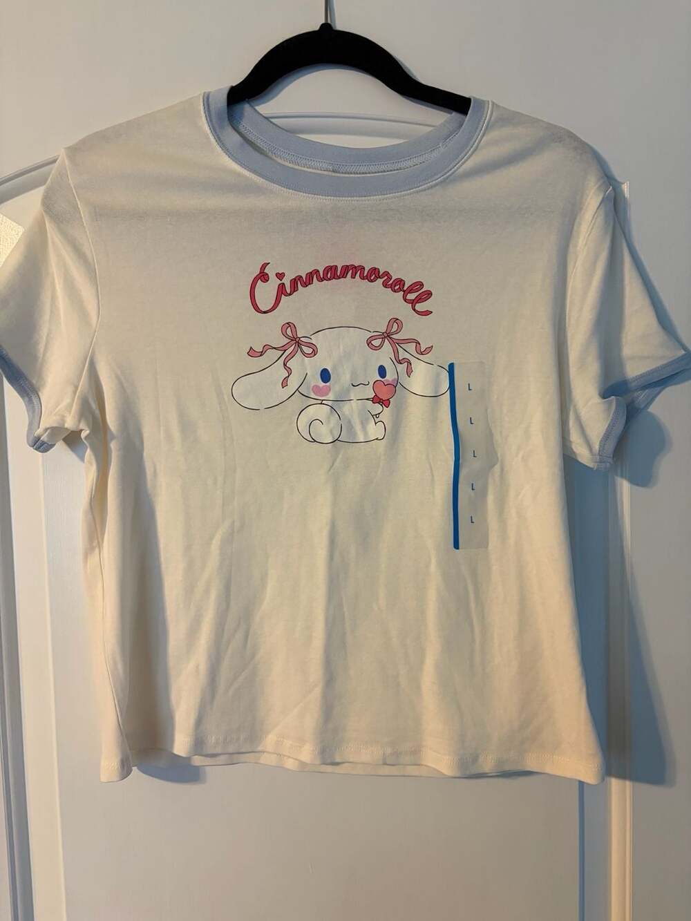 Sanrio Cinnamoroll Whisper White Blue Ringer Graphic Tee Sz Large Hybrid Apparel